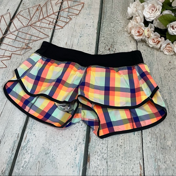 Lululemon 6 seawheeze 2013 speed shorts wee wheezy entry plaid check blue orange - Picture 2 of 8